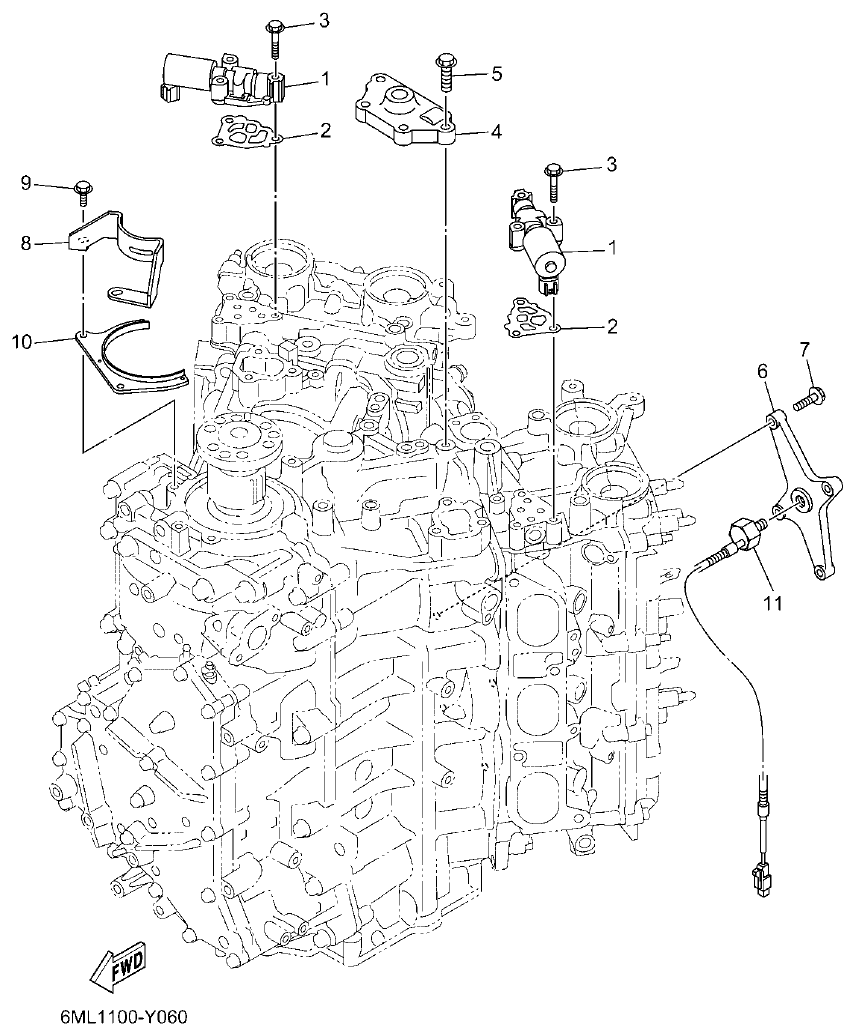 Yamaha F350BST, FL350BST CYLINDER & CRANKCASE 3 parts diagram